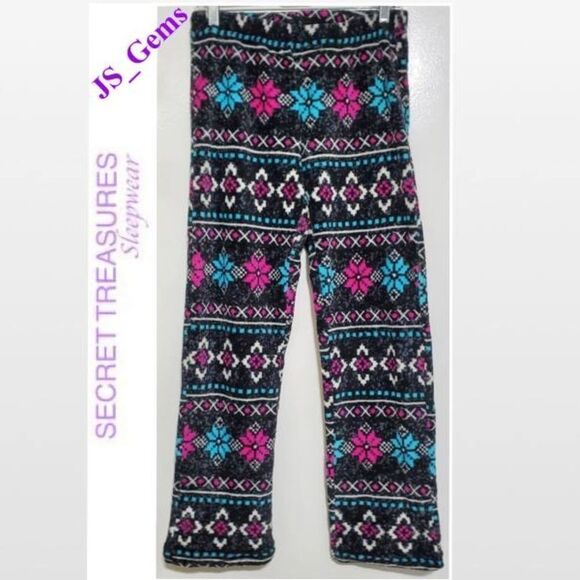 Small Black Multicolor Soft Fleece Pajama Pants - Picture 1 of 10